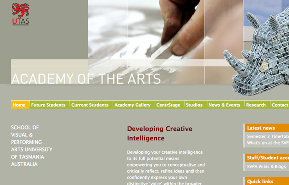 Website design, University of Tasmania, Academy of the Arts